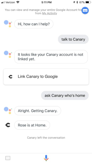 Canary's Google Assistant integration. Canary's Google Assistant integration.
