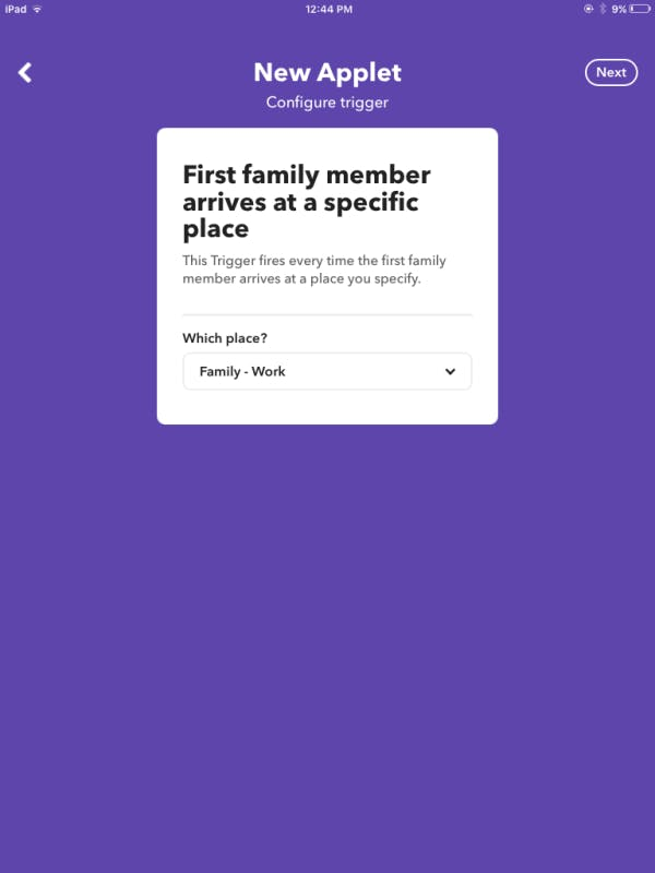 Selecting place on IFTTT app Selecting place on IFTTT app