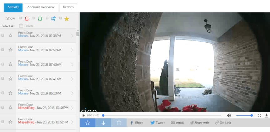 Ring web app Activity tab. Ring web app Activity tab.