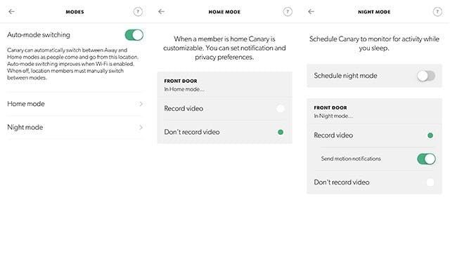 Canary app Home and Night Modes Canary app Home and Night Modes