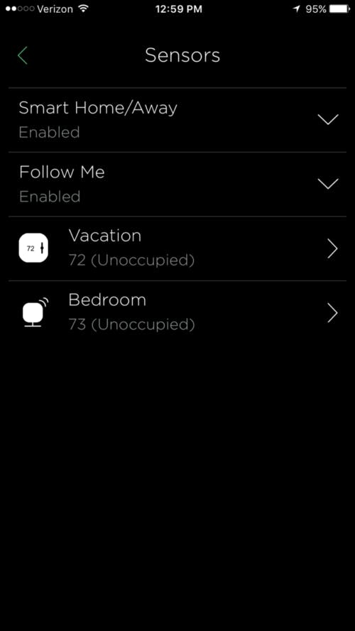 ecobee4 app Sensors Tab ecobee4 app Sensors Tab
