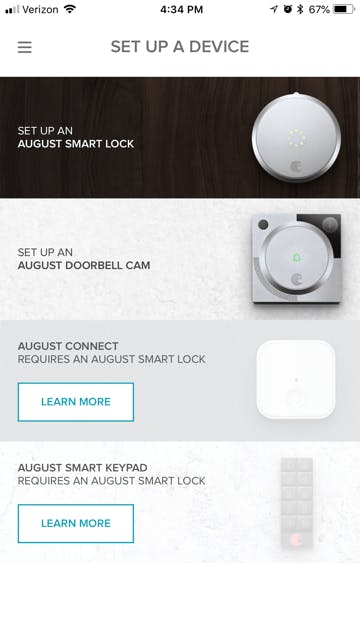 Setting up a device on the August app. Setting up a device on the August app.