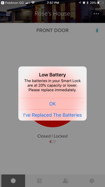 August Smart Lock Pro low battery notification. August Smart Lock Pro low battery notification.
