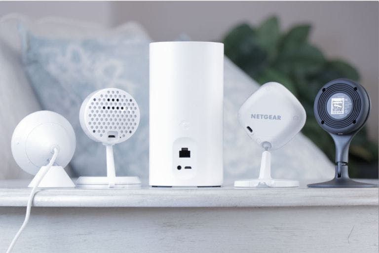 Canary All-in-One vs. Nest cam vs. Amazon Cloud Cam vs. Logitech Circle2 vs. Arlo Q indoor cameras back view. Canary All-in-One vs. Nest cam vs. Amazon Cloud Cam vs. Logitech Circle2 vs. Arlo Q indoor cameras back view.