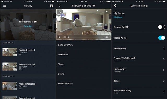 Amazon Cloud Cam mobile app. Amazon Cloud Cam mobile app.