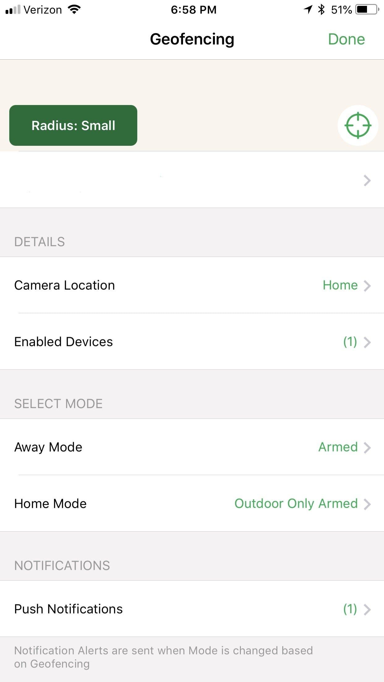 Arlo app Geofencing feature