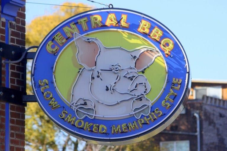 Central BBQ Restaurant metal signage in Memphis. Central BBQ Restaurant metal signage in Memphis.