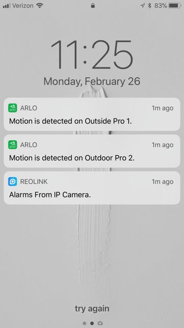 Arlo and Reolink app notification. Arlo and Reolink app notification.